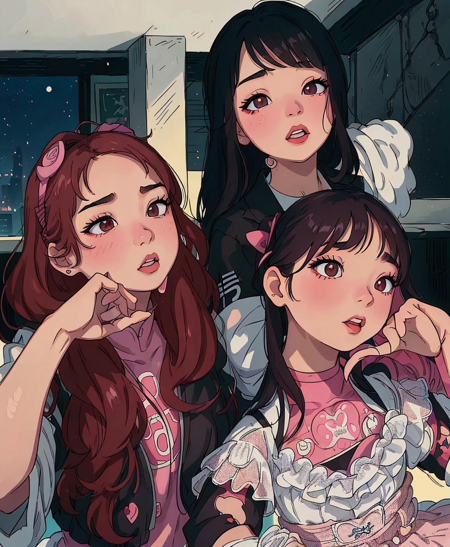 (best quality:0.8) perfect anime illustration, three girls posing for a picture with their hands on their lips, blackpink, ulzzang, lalisa manobal, uwu, bae suzy, 😭 🤮 💕 🎀, # oc, #oc, popular south korean makeup, album art, twice, 🤬 🤮 💕 🎀, jossi of blackpink, profile pic, cgcosiety