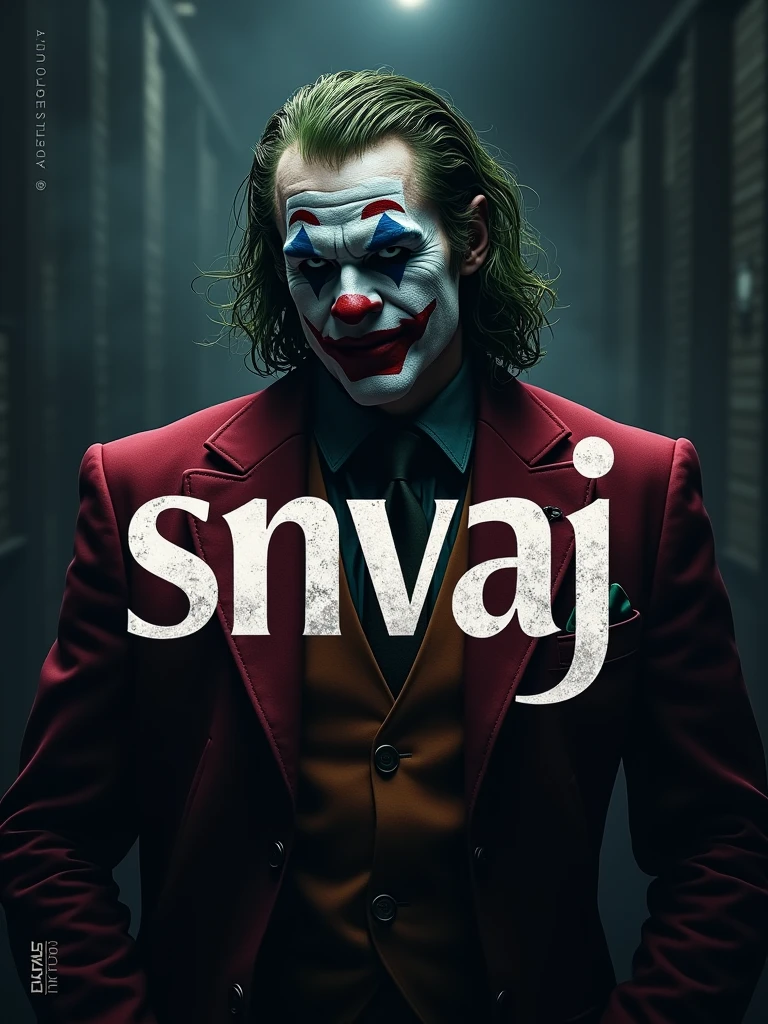 logo "snvaj" stylish letter logo front, background joker , realistic and attitude with logo joker