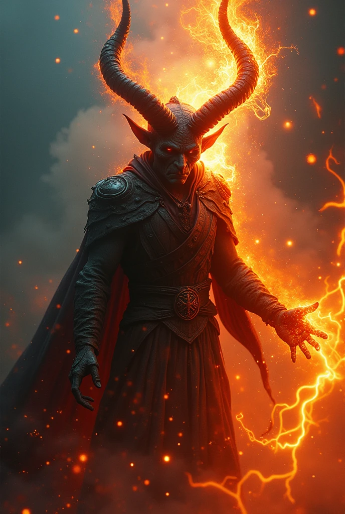 (photorealism:1.2), Dutch angle:1.2,splash art,double exposure,Hyperdetailed,Hyperrealistic,Realism,RAW photography of a demon ,robe,magic lightnings,fire,realistic style,4k ultra fine detailed,cinematic,photo realistic,dynamic lighting,masterpiece,12k,high definition,behance contest winner,smooth,ultra high definition,ultra sharp focus, intricate artwork masterpiece realistic, intricate details, warm colors, by Greg Rutkowski, by Alphonse Mucha