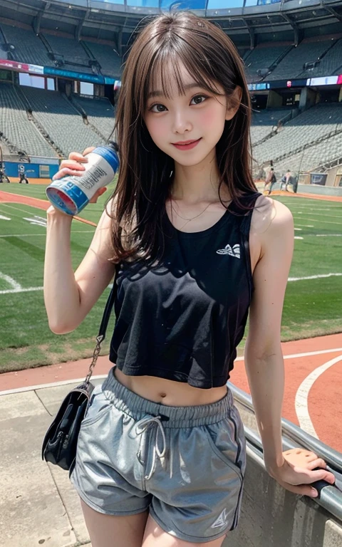 Tank top、Shorts、Sportswear、Drink water、Fun expression、Athletics Stadium