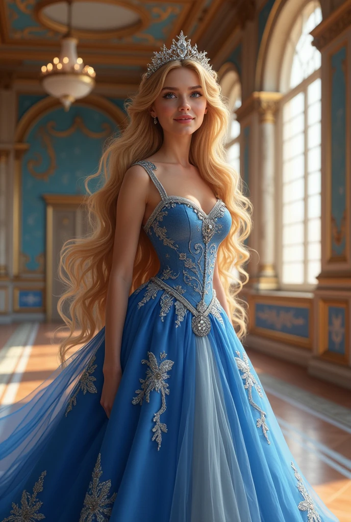 Highly detailed RAW color photo, thin, USA girl,15 years old Virginia Otis in a victorian sexy dress, sexy dynamic pose, blond hair, blue eyes, pixar style, in the style of bright 3D objects, She has a cartoon smile, tanned skin and rosy cheeks, she holds the edge of the dress with both hands, lifting it slightly, - blonde hair, dorne, very very curly blonde hair, corridors of a castle vibes, iridescence/opalescence, glitter, highly detailed photorealistic, 16k --expressive style - -niji 5 (MATRIX ) incredible, realistic shadows, (highly detailed background plan: 1.2), artistic photo of the best day
