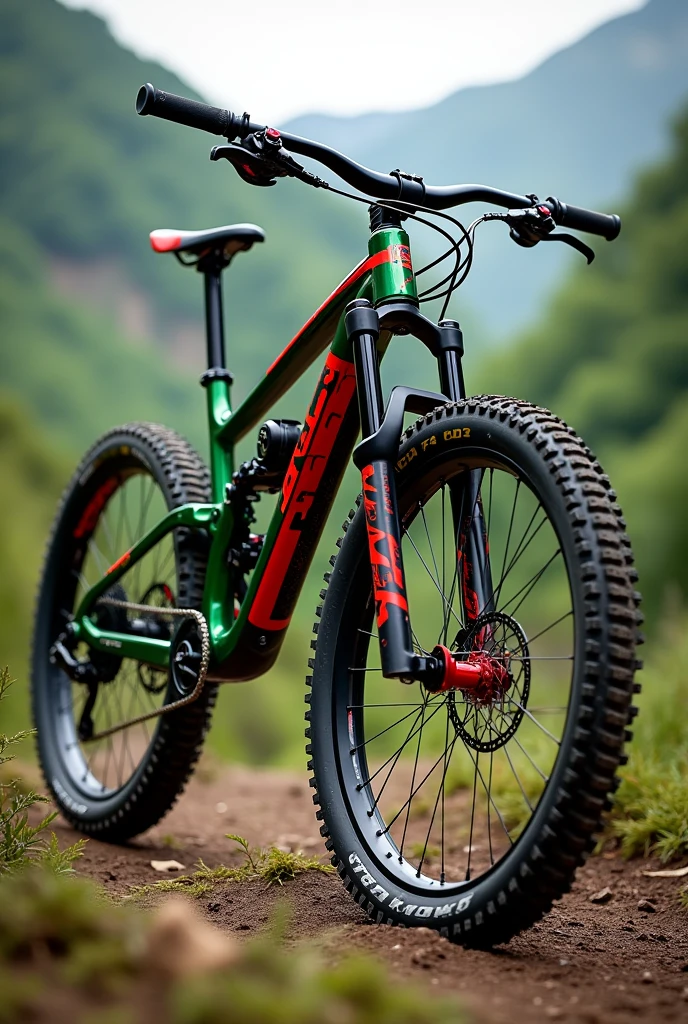 A green-red mountain bike
