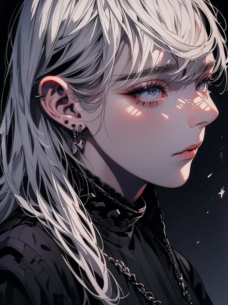 a young white-haired girl with grey eyes and dark circles, wearing a black heroine costume, city background at night, character portrait, highly detailed, digital painting, realistic, 8k, photorealistic, cinematic lighting, dramatic atmosphere, moody colors, dynamic pose, detailed facial features, long eyelashes, sharp focus, volumetric lighting, intricate details, vibrant colors, masterpiece
