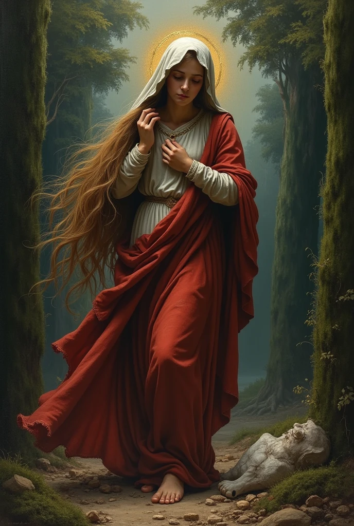 Eighth stanza The Virgin tears out her hair in agony And, widowed by her love, Hangs it from the cypress.
He regrets his hope That covers cold slab;
But glorious pride surrounds her white complexion.