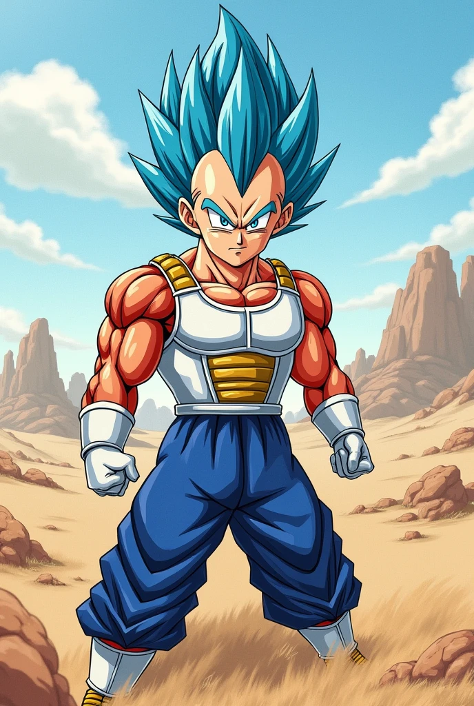 Draw Vegeta ssj blue in the desert