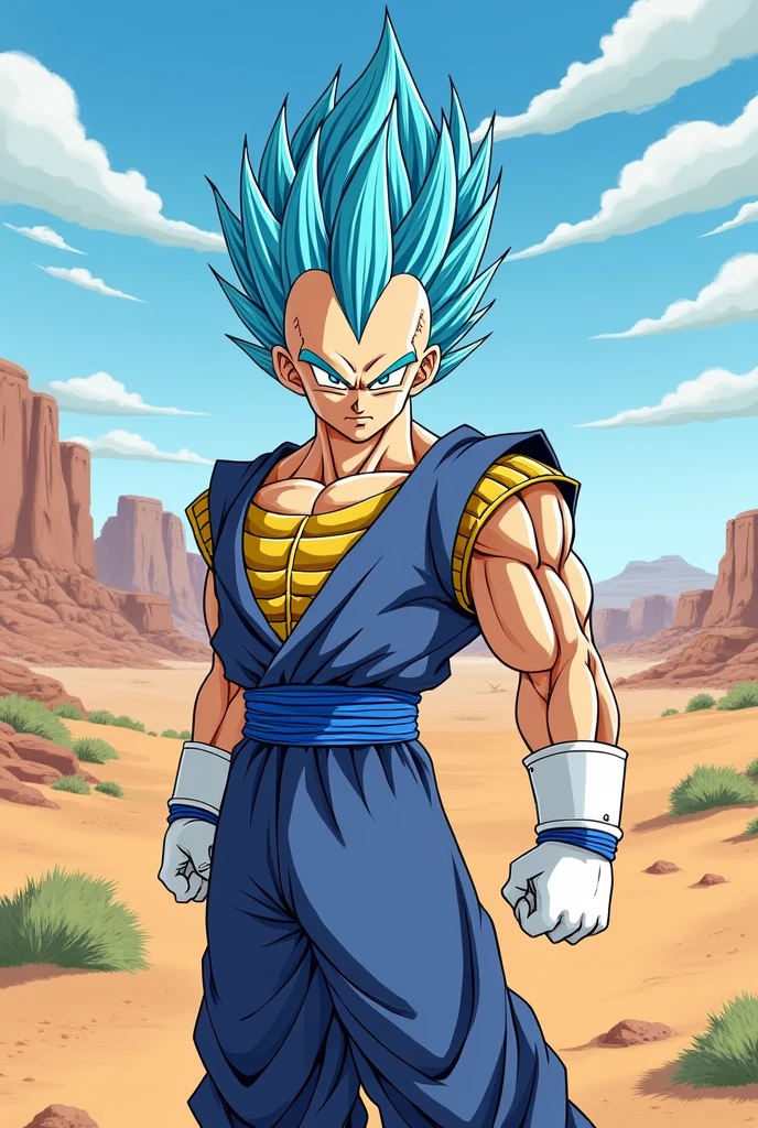 Draw Vegeta ssj blue in the desert