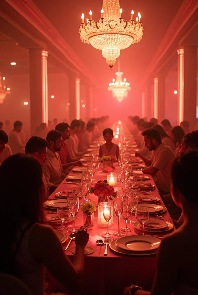 In a dazzling room、A scene of many people enjoying a dinner party