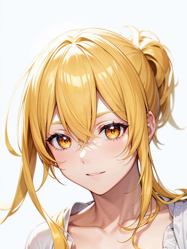 High resolution, Simple Background, Golden Eyes, Highest quality, High detail, Yellow Hair、Naughty、((juvenile))handsome man