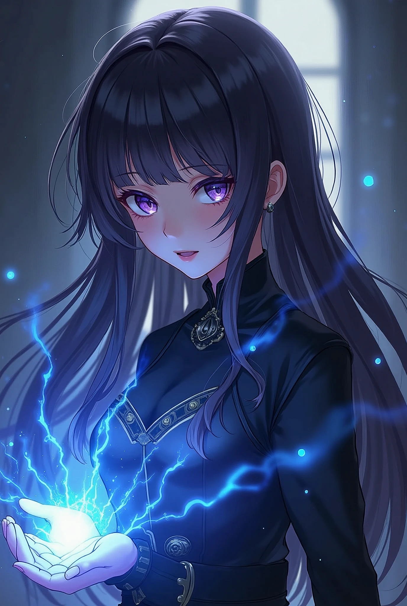 A detailed anime girl with powerful dark energy abilities, detailed facial features, long hair, expressive eyes, highly detailed, digital art, cinematic lighting, dark mysterious atmosphere, dramatic pose, dynamic composition, vibrant colors, fantasy style