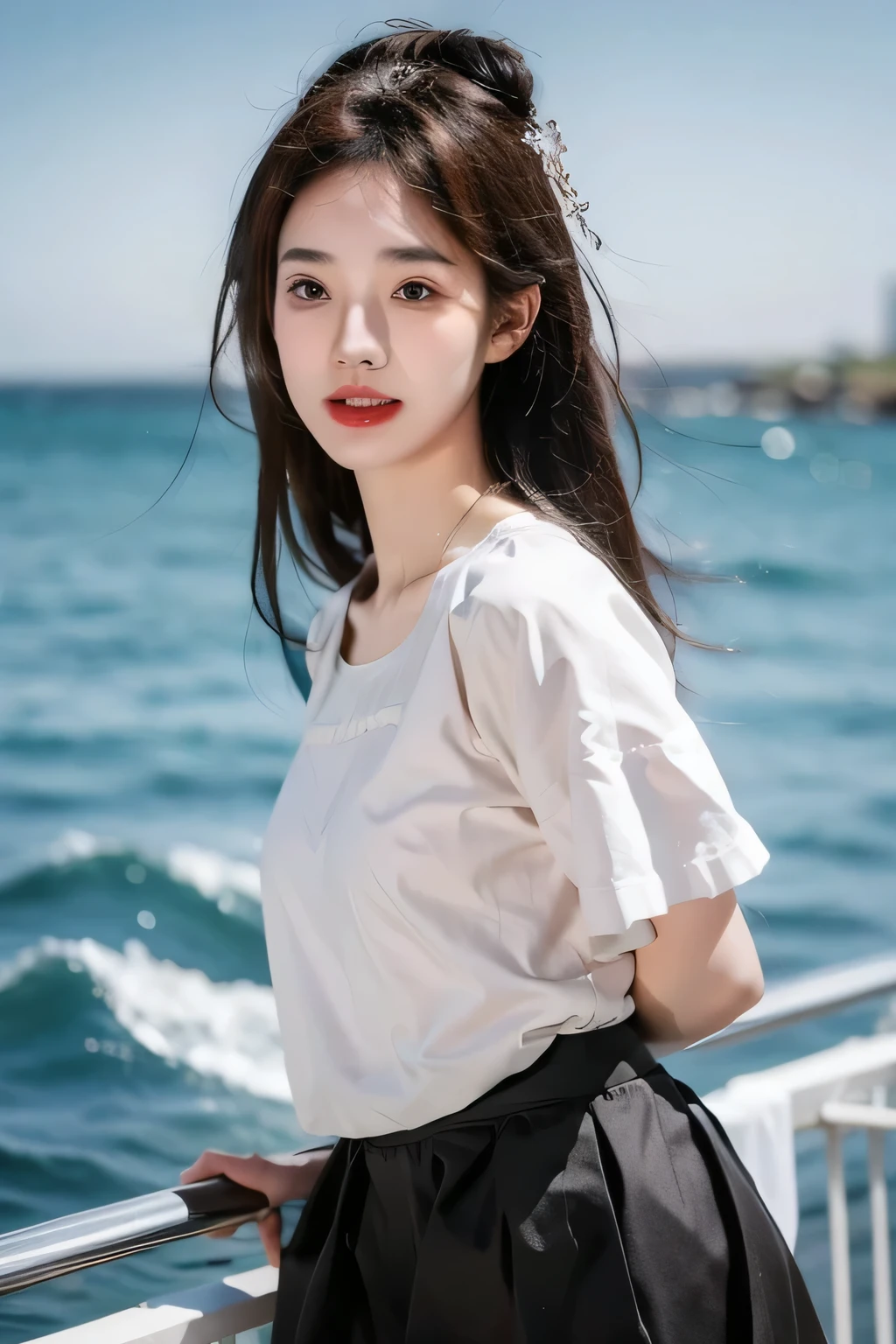 1 Girl，Black skirt，at the seaside