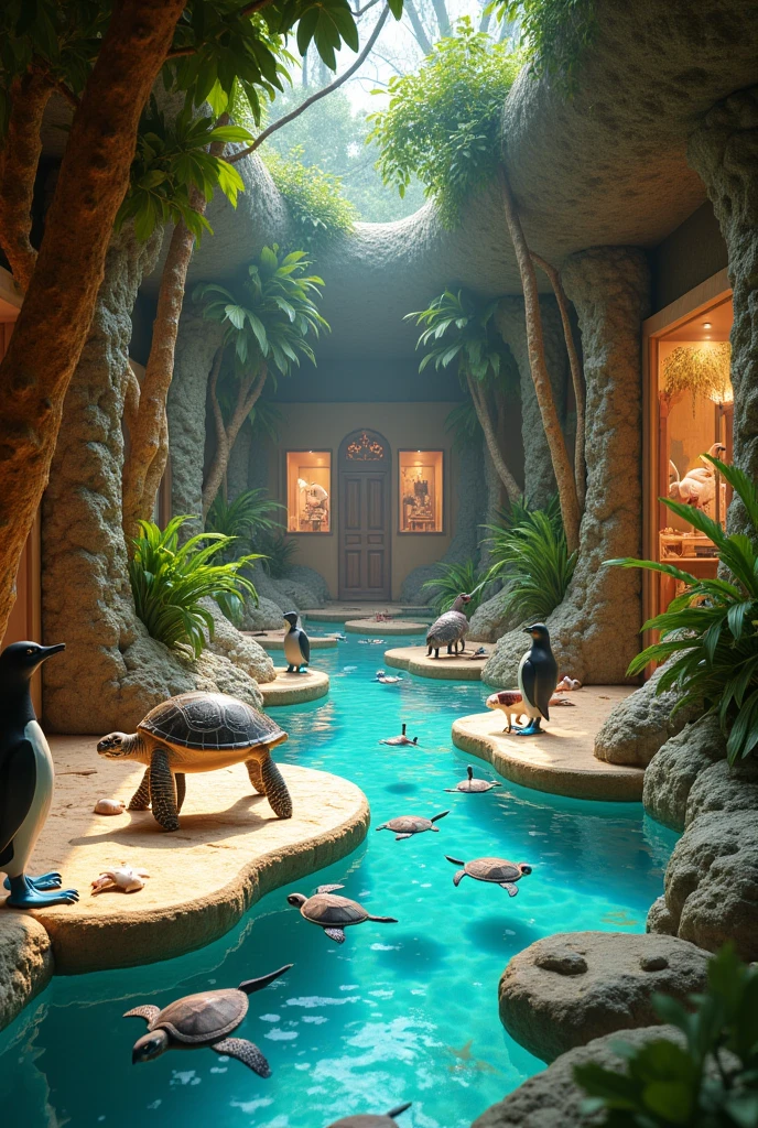 An ecological recreational space within a hotel, where guests can be comfortable and enjoy learning about natural conservation with board games, It is not necessary to add water, Simply that the board games are ecological and activist. Notice recreational games where turtles appear, sea lions, Penguins, flamingos, Blue-footed boobies they will be the pieces on the game board.