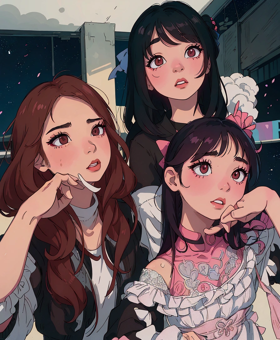 (best quality:0.8) perfect anime illustration, three girls posing for a picture with their hands on their lips, blackpink, ulzzang, lalisa manobal, uwu, bae suzy, 😭 🤮 💕 🎀, # oc, #oc, popular south korean makeup, album art, twice, 🤬 🤮 💕 🎀, jossi of blackpink, profile pic, cgcosiety