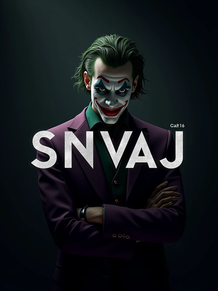 logo "snvaj" stylish letter logo front, background joker , realistic and attitude with logo joker