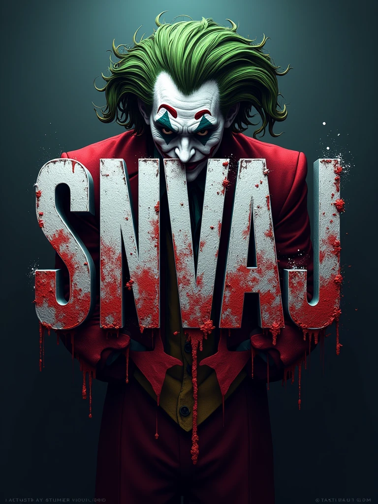 logo "snvaj" stylish letter logo front, background joker , realistic and attitude with logo joker