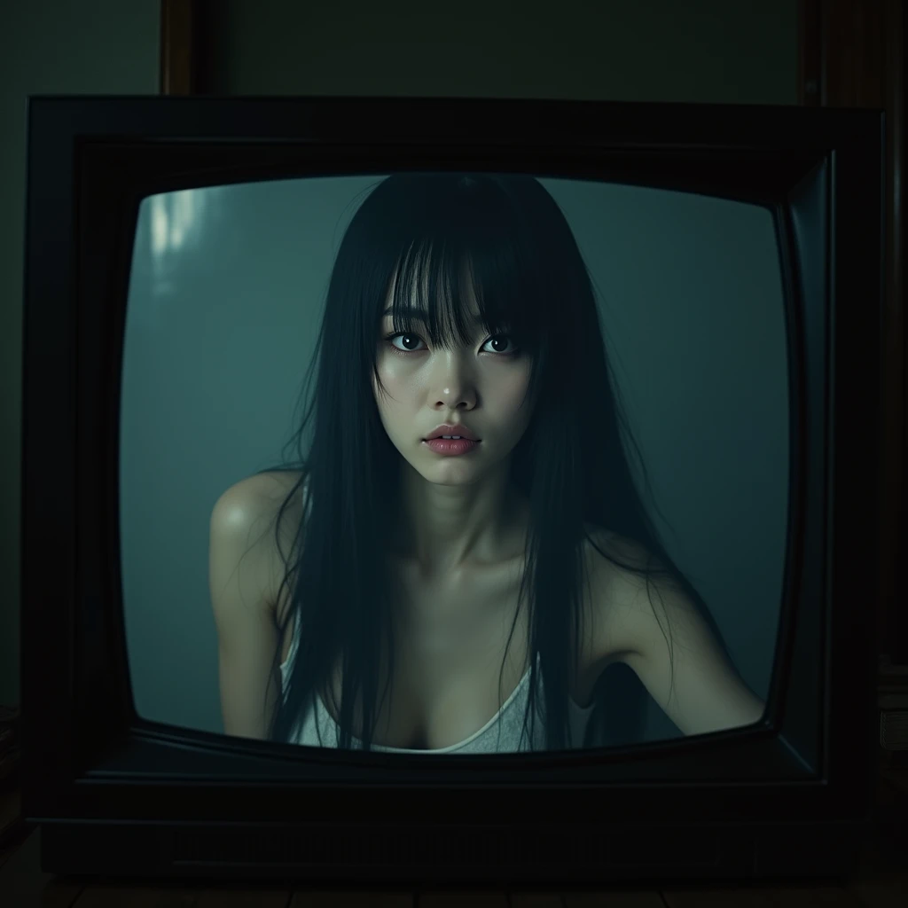 movie「ring」Sadako from shows off her legs on TV and looks cute