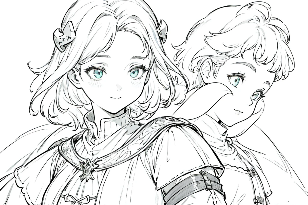 ((best quality:1.4)), white background, (bust), Medieval background, female adventurer
