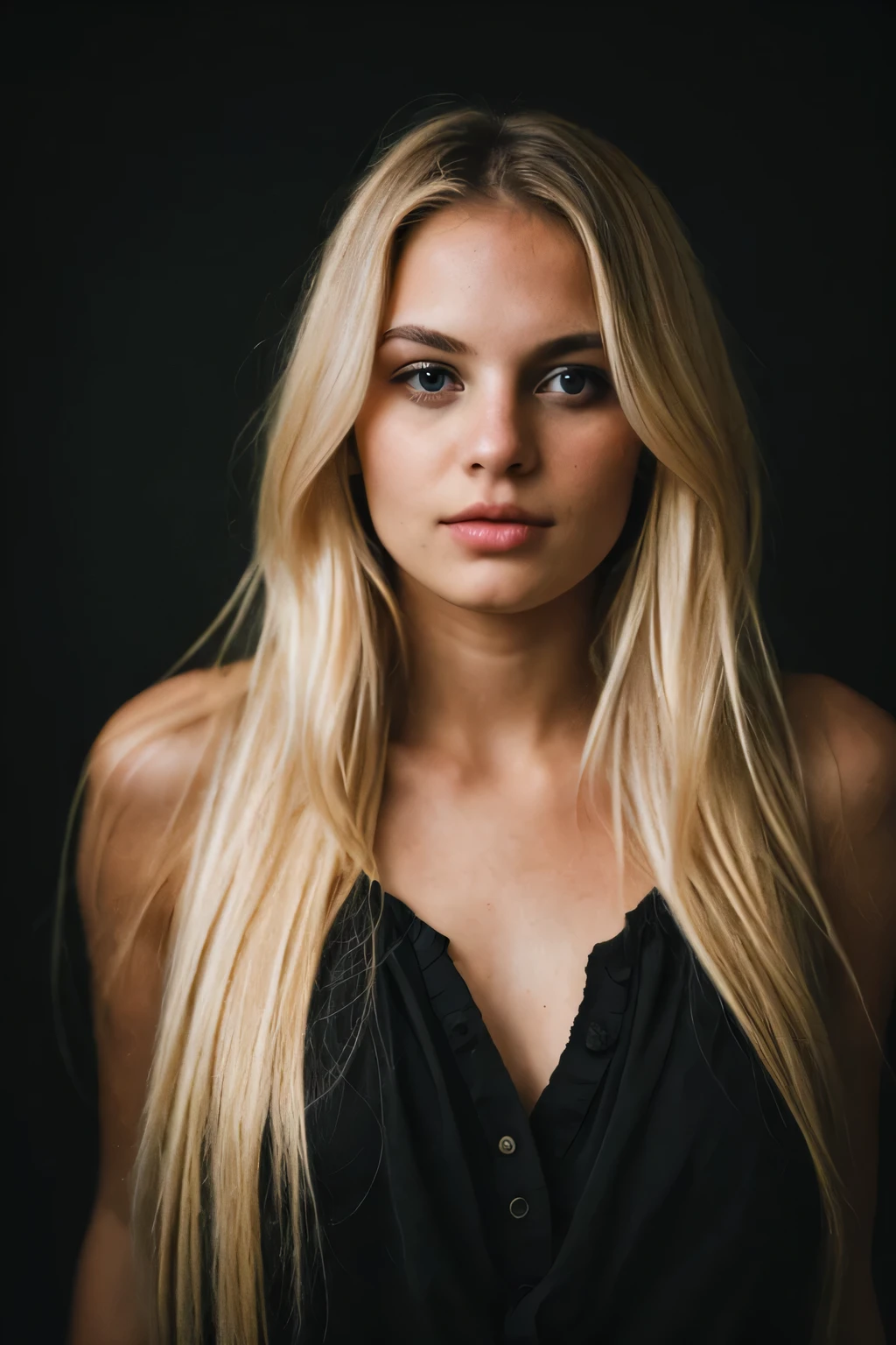 super cute blonde woman in a dark theme