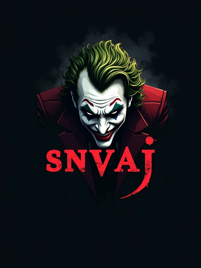 logo "snvaj" stylish letter logo front, background joker , realistic and attitude with logo joker