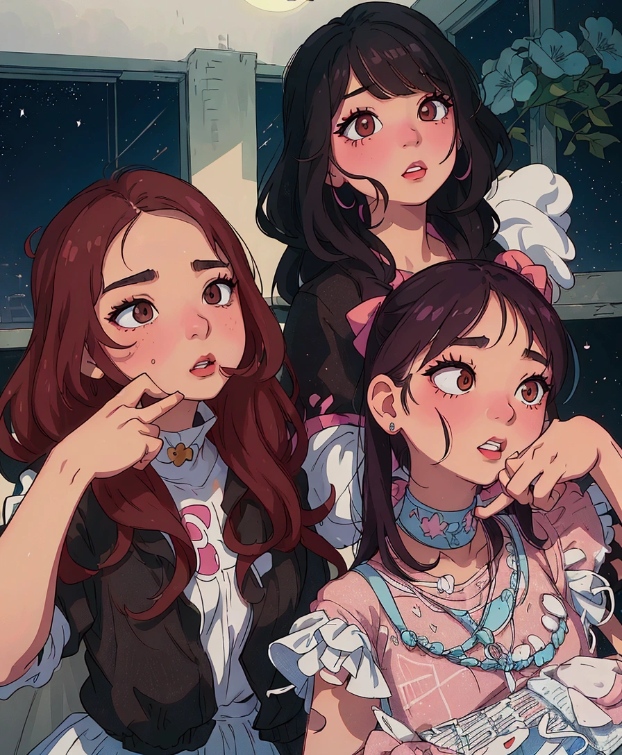 (best quality:0.8) perfect anime illustration, three girls posing for a picture with their hands on their lips, blackpink, ulzzang, lalisa manobal, uwu, bae suzy, 😭 🤮 💕 🎀, # oc, #oc, popular south korean makeup, album art, twice, 🤬 🤮 💕 🎀, jossi of blackpink, profile pic, cgcosiety