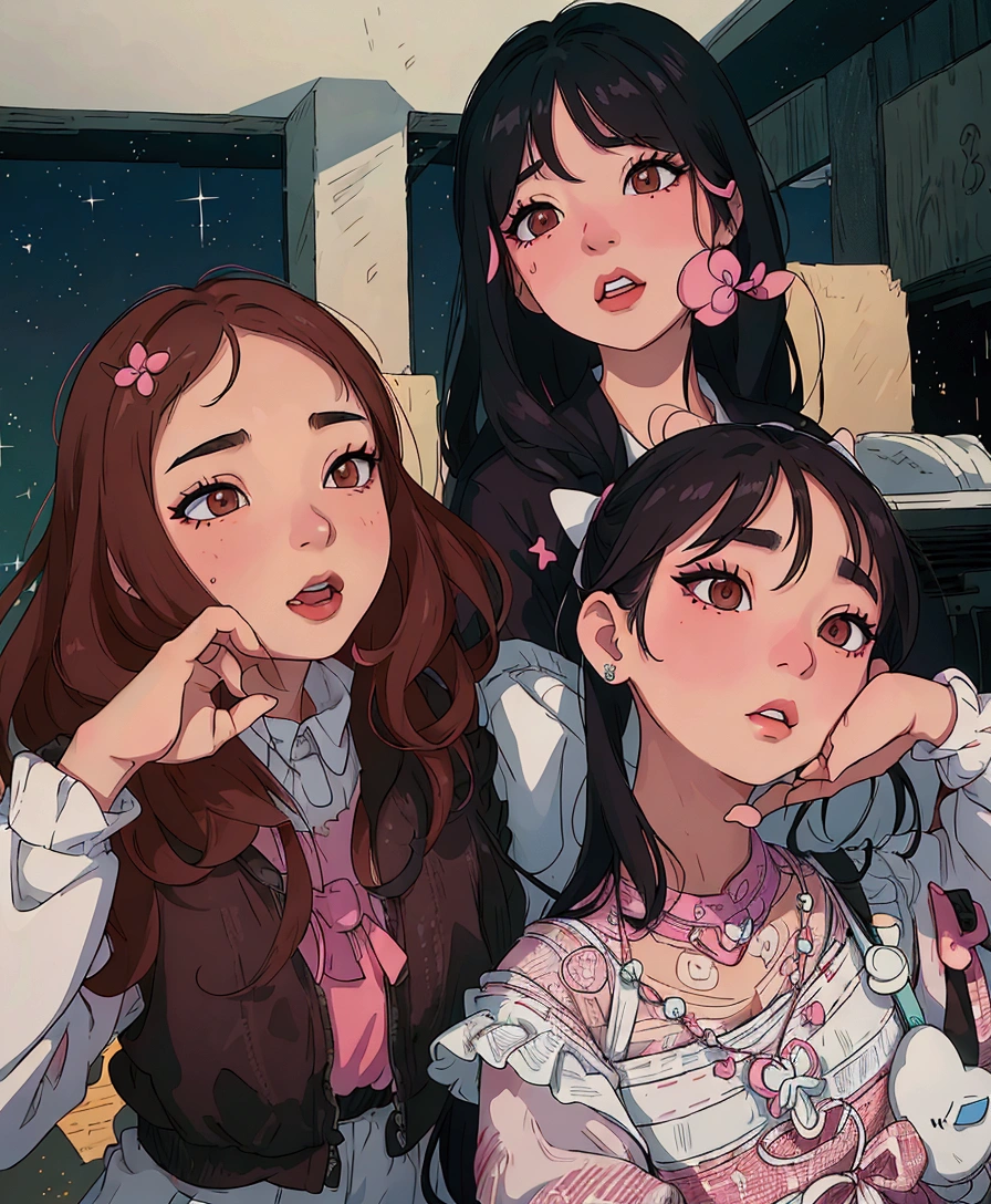 (best quality:0.8) perfect anime illustration, three girls posing for a picture with their hands on their lips, blackpink, ulzzang, lalisa manobal, uwu, bae suzy, 😭 🤮 💕 🎀, # oc, #oc, popular south korean makeup, album art, twice, 🤬 🤮 💕 🎀, jossi of blackpink, profile pic, cgcosiety