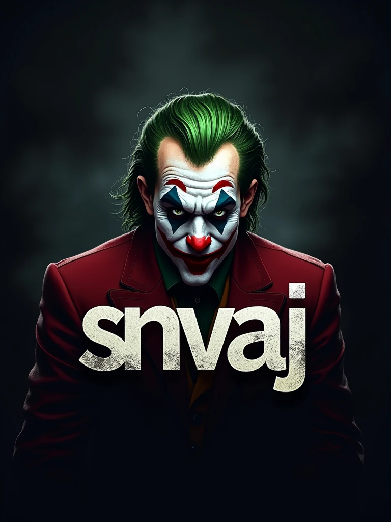logo "snvaj" stylish letter logo front, background joker , realistic and attitude with logo joker