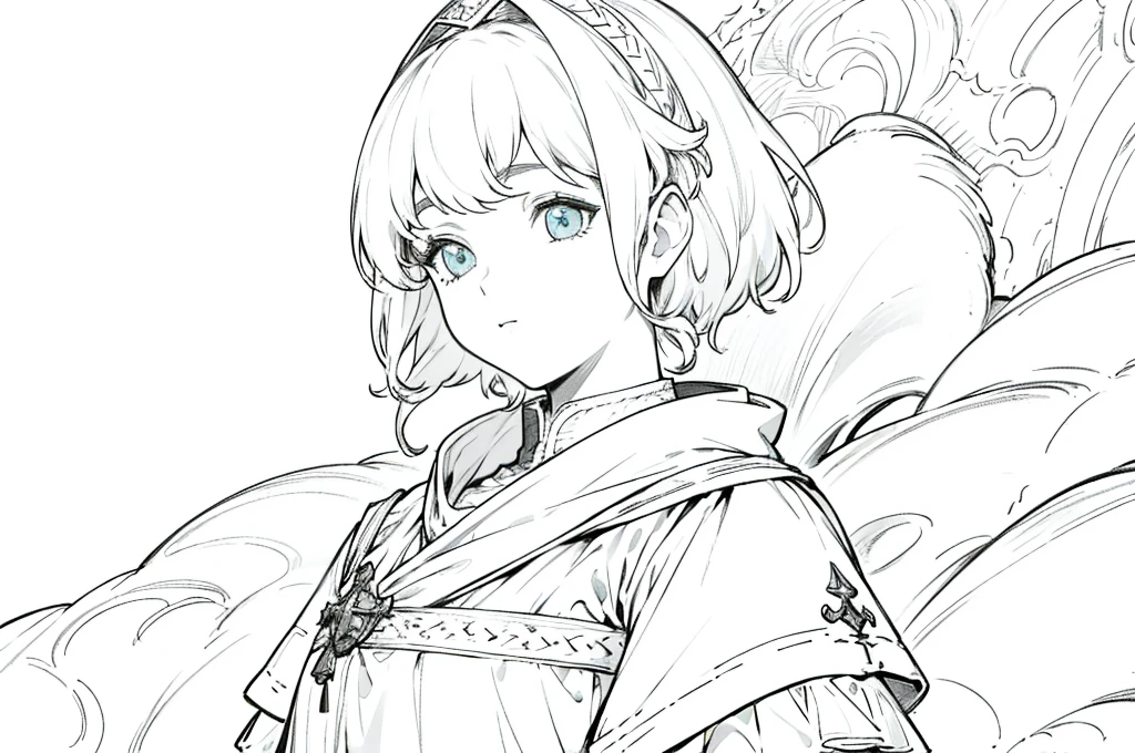 ((best quality:1.4)), white background, (bust), Medieval background, female adventurer, face