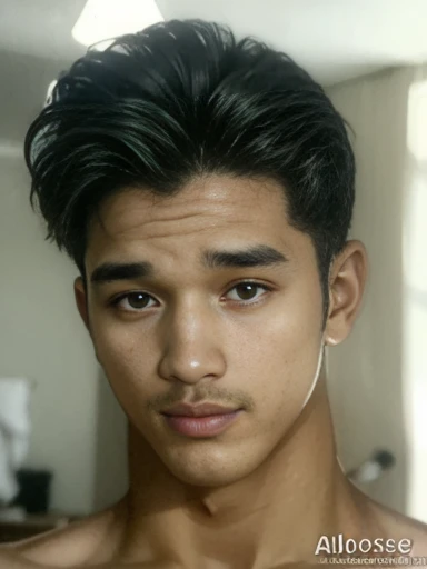 hyperrealistic digital brush painting art by (alphonse mucha:1.3), boy mix face between Iko uwais and jaden Smith as a majapahit prince, age 22, of A muscular white man, wearing harness, bodybuilder, sweaty body, white pale redish skin, clean shaven, black wide big areolas, big pointy puffy nipple, mythology, intricate detail, studio lighting, medium shot, shoulder angles, handsome, masculine, mix race between korean and Arab, closeup portrait, golden ratio face, small smile, mid back length hair, natural scene, landscape countryside, bokeh background, expert, 8k, studio portrait, soft light, rim lighting, photorealistic, cinematic lighting, masterpiece, high details, high quality, Huge nipples,