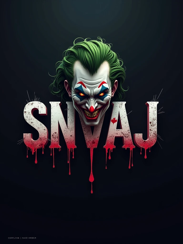 logo "snvaj" stylish letter logo front, background joker ,realistic and attitude with logo joker ,realistic real