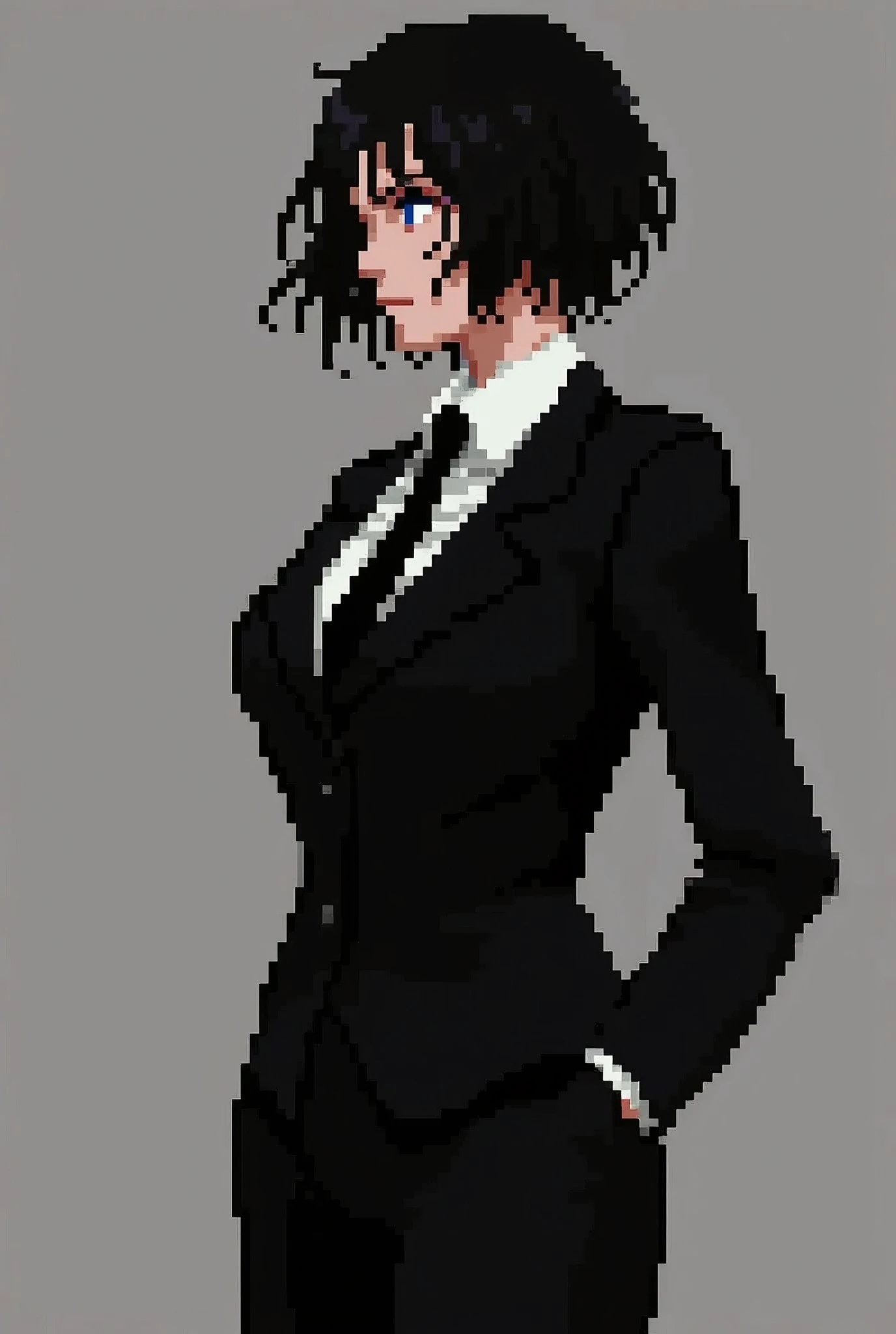 pixel,pixel art,Short black hair,20Early 20s,woman,Black Suit