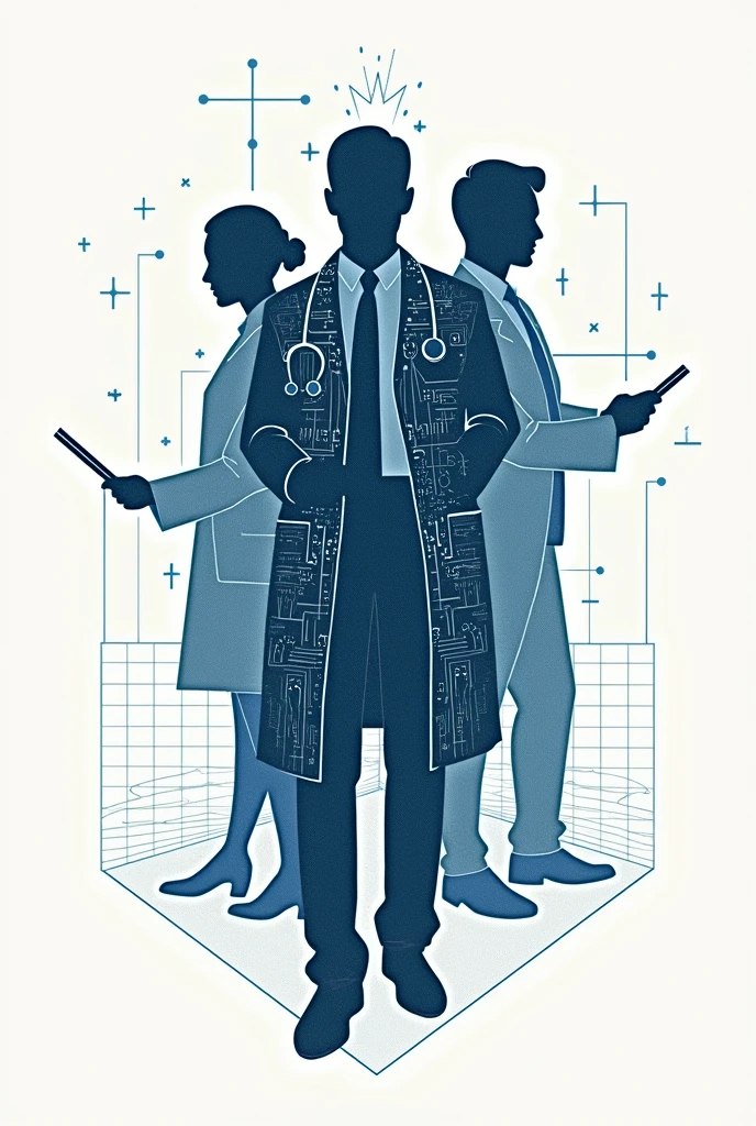 Make me a stamp to sign notebooks that involves 3 professions, Doctor, Computer systems engineer, maestro 