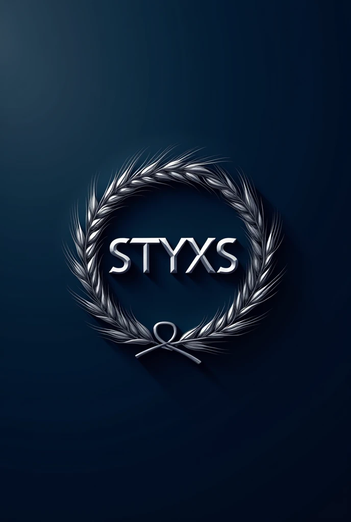 Round logo that says STYXS with a dark blue background and silver letters, with silver wheat spikes around it that make it look delicate
