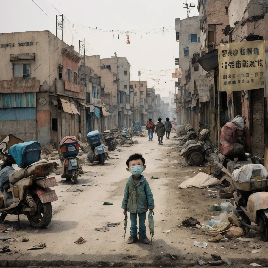 masterpiece,Highest quality,Tonghua Town,Outdoor,Unsanitary and abandoned city、ruins、sewage、Dirty shop、Crumbling hospital、street vendors、Poor person々