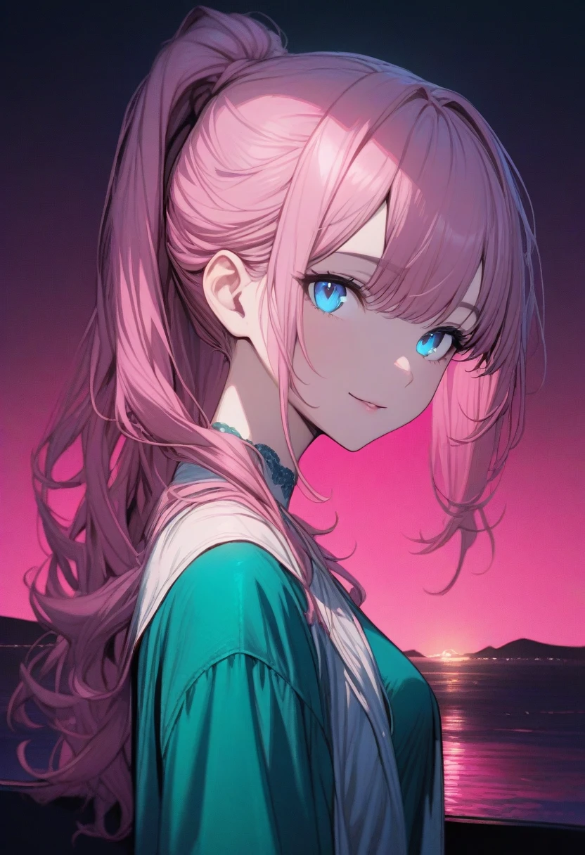 ((One Girl))、Yellow Hair、blue eyes、ponytail、White Line Gradient Hair、Bangs are straight,Detailed Background, masterpiece,Small breasts、Highest quality, smile, ornament,Portraiture, Blue Neon,, dark, night, Glowing Eyes, ブラックライトのmasterpiece, Highest quality, One Girl,(((Beautiful pink ocean hair color)))、(Emerald blue eyes:1.5), , There's yellow hair in the eye, (Large Breasts:1.2), break looking at viewer, break indoors, break (masterpiece:1.2), Highest quality,High resolution, (shape:0.8), (Beautiful and beautiful eyes:1.6), Highly detailed face, Perfect lighting, Detailed CG, (Perfect hands, Perfect Anatomy)、Wistful face、Haa、Embarrassing expression(1:2)、Rough I breatheing、(((Slender legs)))、(((White Background)))、White Background、Red face、blush、Embarrassing、Vtuber model,whole body,I breathe、Life-size model、panic、panic、((whole body))、Perfect hands、Perfect hands、Platform boots、Patent leather tight jacket、Patent leather tight skirt、Yellow inner
