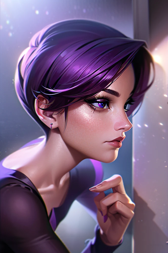 (32 mil) 16K, 8k, 4K, Super thin face, small mouth, lip biting makeup, effeminate, cabelo roxo, purples eyes, high resolution, perfect. portraite.