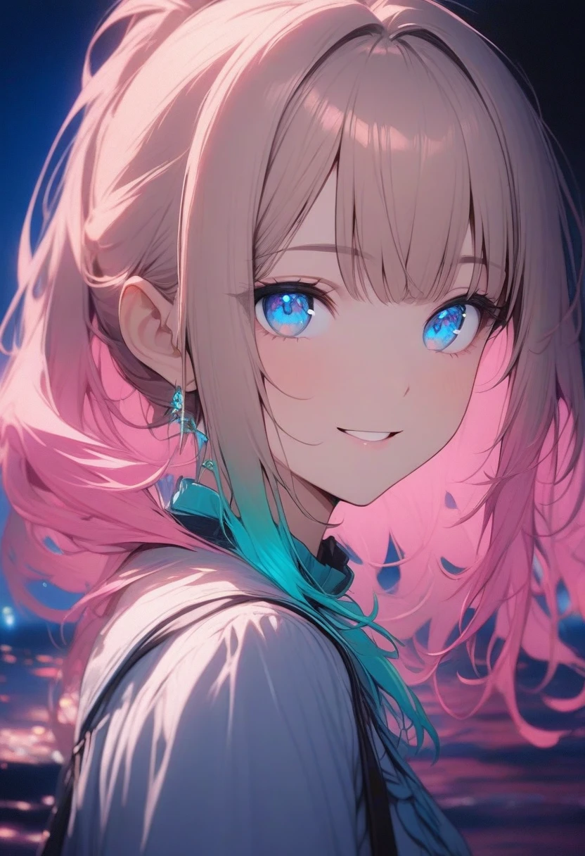 ((One Girl))、Yellow Hair、blue eyes、ponytail、White Line Gradient Hair、Bangs are straight,Detailed Background, masterpiece,Small breasts、Highest quality, smile, ornament,Portraiture, Blue Neon,, dark, night, Glowing Eyes, ブラックライトのmasterpiece, Highest quality, One Girl,(((Beautiful pink ocean hair color)))、(Emerald blue eyes:1.5), , There's yellow hair in the eye, (Large Breasts:1.2), break looking at viewer, break indoors, break (masterpiece:1.2), Highest quality,High resolution, (shape:0.8), (Beautiful and beautiful eyes:1.6), Highly detailed face, Perfect lighting, Detailed CG, (Perfect hands, Perfect Anatomy)、Wistful face、Haa、Embarrassing expression(1:2)、Rough I breatheing、(((Slender legs)))、(((White Background)))、White Background、Red face、blush、Embarrassing、Vtuber model,whole body,I breathe、Life-size model、panic、panic、((whole body))、Perfect hands、Perfect hands、Platform boots、Patent leather tight jacket、Patent leather tight skirt、Yellow inner