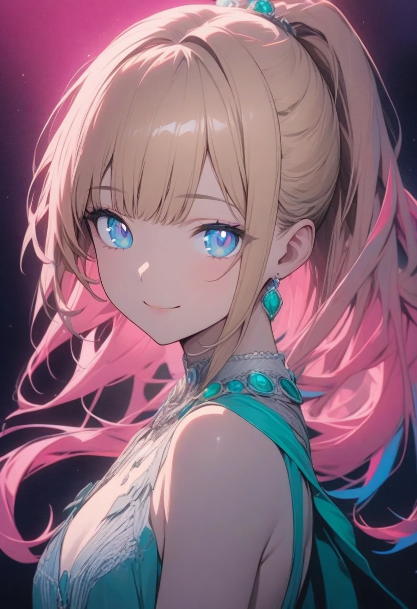 ((One Girl))、Yellow Hair、blue eyes、ponytail、White Line Gradient Hair、Bangs are straight,Detailed Background, masterpiece,Small breasts、Highest quality, smile, ornament,Portraiture, Blue Neon,, dark, night, Glowing Eyes, ブラックライトのmasterpiece, Highest quality, One Girl,(((Beautiful pink ocean hair color)))、(Emerald blue eyes:1.5), , There&#39;s yellow hair in the eye, (Large Breasts:1.2), break looking at viewer, break indoors, break (masterpiece:1.2), Highest quality,High resolution, (shape:0.8), (Beautiful and beautiful eyes:1.6), Highly detailed face, Perfect lighting, Detailed CG, (Perfect hands, Perfect Anatomy)、Wistful face、Haa、Embarrassing expression(1:2)、Rough I breatheing、(((Slender legs)))、(((White Background)))、White Background、Red face、blush、Embarrassing、Vtuber model,whole body,I breathe、Life-size model、panic、panic、((whole body))、Perfect hands、Perfect hands、Platform boots、Patent leather tight jacket、Patent leather tight skirt、Yellow inner