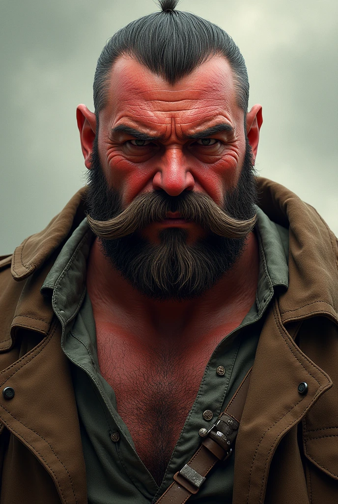 A burly, red-faced man, like this without a cuelio, although with a huge mustache.
