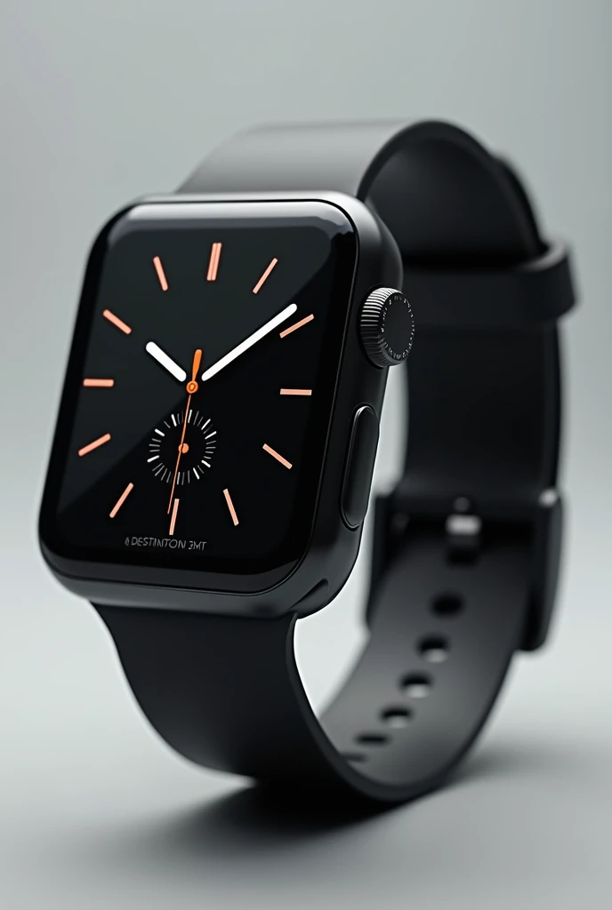 Create a digital smartwatch style wristwatch image. The clock allows you to travel through time. On the clock display, at the top, is the current date and at the bottom, the date on which the traveler will travel.. The watch is black in color.
