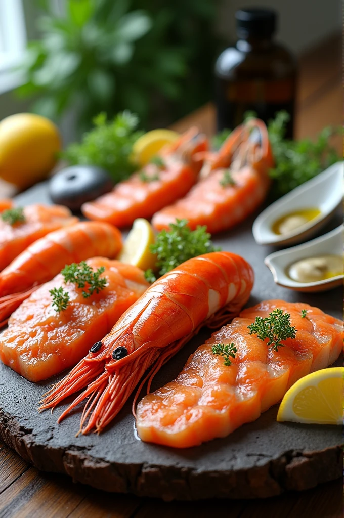 Create a picture of fish and seafood food