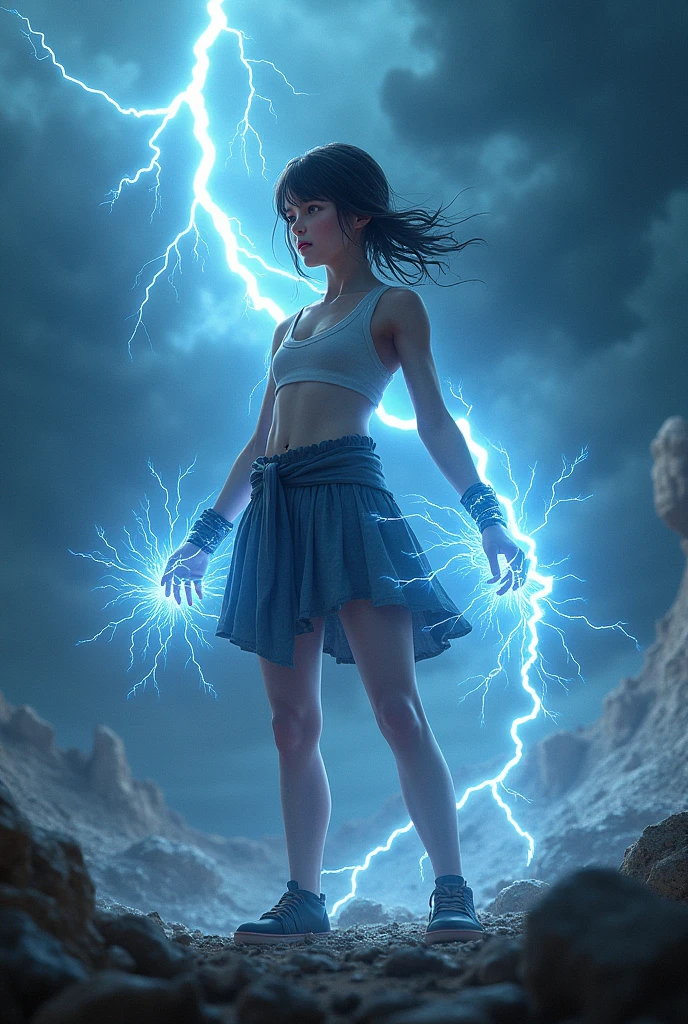 A girl thunder with current