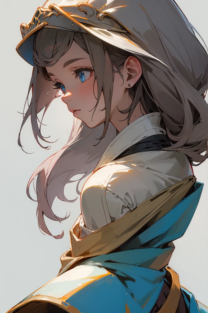 ((best quality:1.4)), white background, (bust), Medieval background, female adventurer, face, Don't cut off the picture