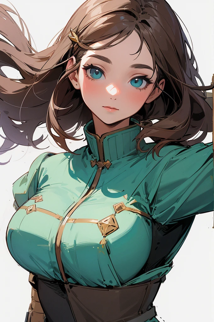 ((best quality:1.4)), white background, (bust), Medieval background, female adventurer, face, Don&#39;t cut off the picture