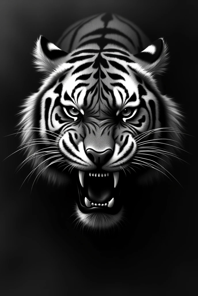 Angry tiger face shadow drawing