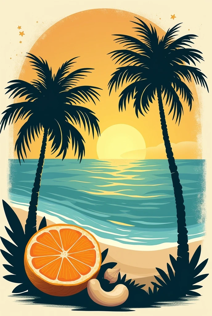 create a label with the theme of Aracaju - Sergipe and with related themes Coco Mar Sol Caju For a Serum