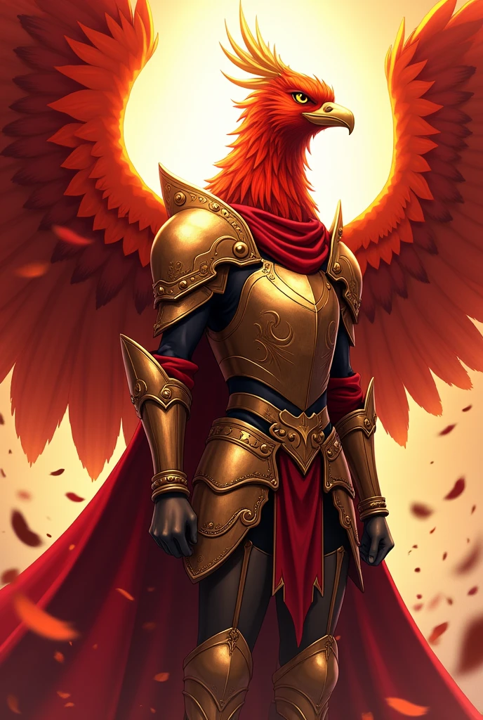 Ikki of the Phoenix, 1 men, Phoenix Knight , Anime Knights of the Zodiac , Anime santa Seyia, imagem fantasia, Phoenix Knight andando envolto em chamas, Phoenix bird behind the knight covering with its wings, Perfect Phoenix Armor