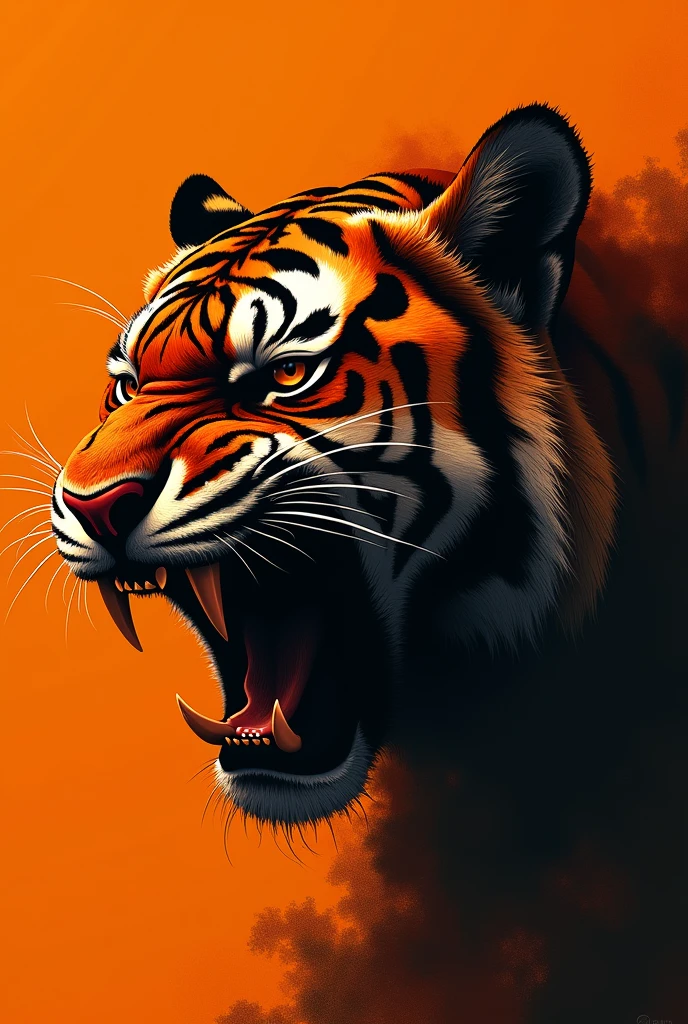 Orange shadow of angry tiger face drawing