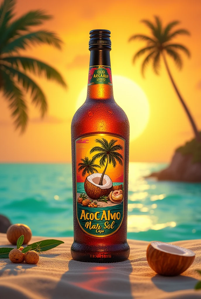 create a label with the theme of Aracaju - Sergipe and with related themes Coco Mar Sol Caju For a Serum