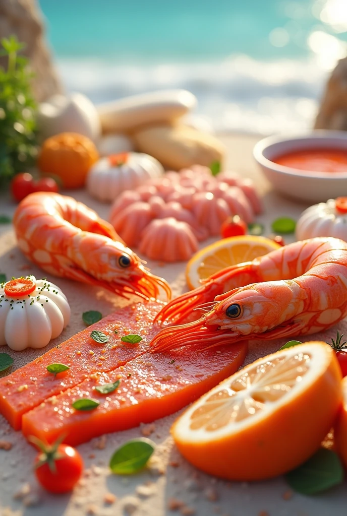 Create an animated image of fish and seafood food to put as a profile picture on Instagram which is about recipes
