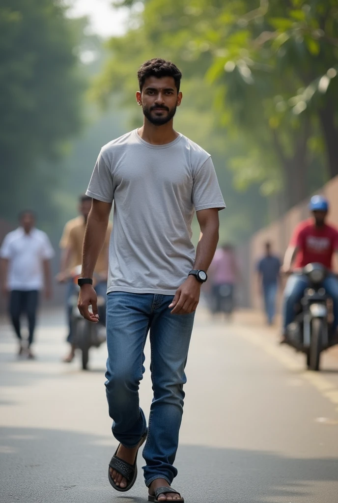 A boy age 27 from south india in andhrapradesh he looks very normal and he wears t-shirt and jeans and very active walking in mumbai roads.