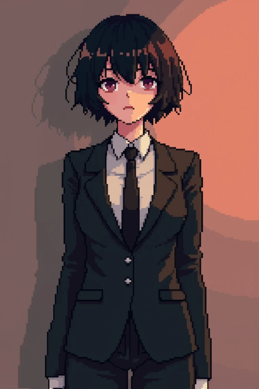 pixel,pixel art,Short black hair,20Early 20s,woman,Black Suit